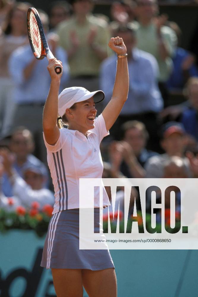 Justine Henin-Hardenne (Belgien) - Schlußjubel Tennis Damen French Open 2003, Grand Slam, WTA-Tour, Vdia, Einzelbild Paris Freude,