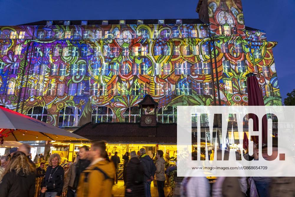 Essen Light Festival, downtown, light installation *The Complementary Universe*, projected onto the buildings at Willy Brandt Platz, by Lightspray Visual, from Hungary, North Rhine-Westphalia, Germany, Essen Light Festival
