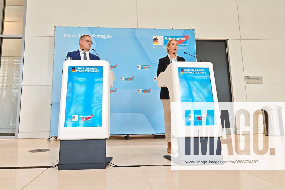 German Bundestag AfD caucus meeting Tino Chrupalla and Alice Weidel during a press statement