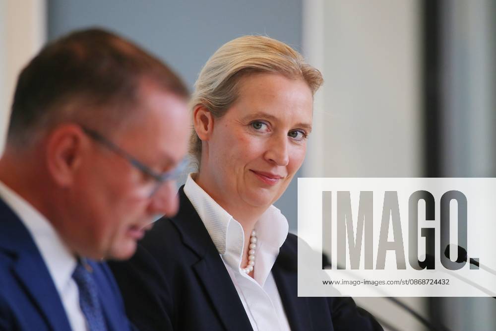 German Bundestag AfD caucus meeting Tino Chrupalla and Alice Weidel during a press statement
