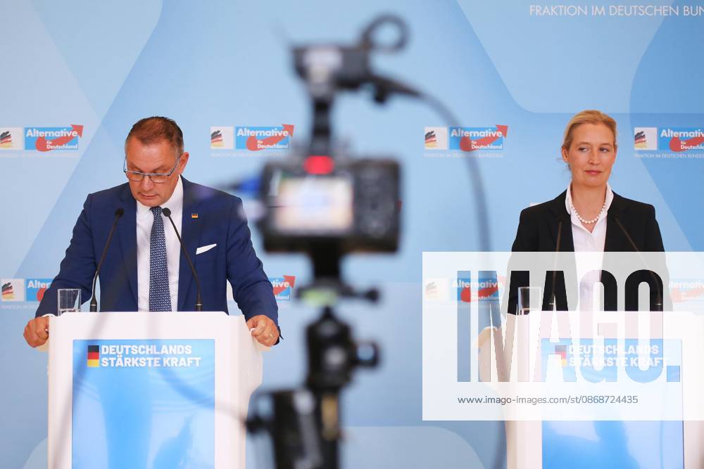 German Bundestag AfD caucus meeting Tino Chrupalla and Alice Weidel during a press statement