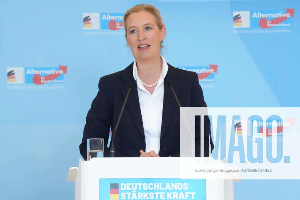 Press conference by the AfD chairwoman ahead of the parliamentary group meeting: Alice Weidel, AfD, pictured during a press statement ahead of the AfD parliamentary group meeting in the German Bundestag, Berlin, October 6, 2026, Berlin, Berlin, Germany