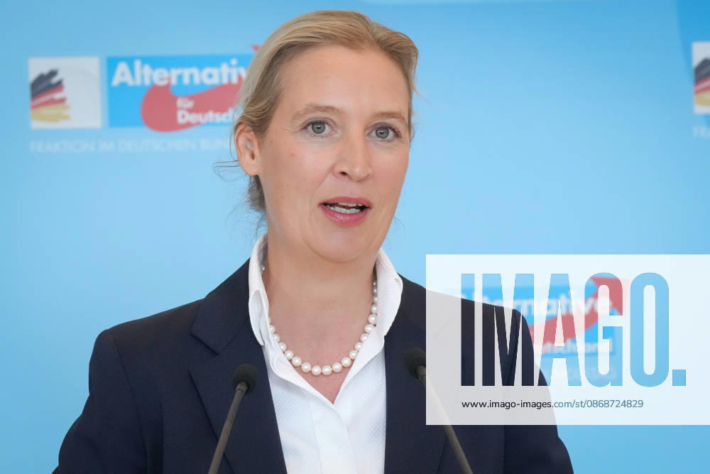 Press conference by the AfD chairwoman ahead of the parliamentary group meeting: Alice Weidel, AfD, pictured during a press statement ahead of the AfD parliamentary group meeting in the German Bundestag, Berlin, October 6, 2026, Berlin, Berlin, Germany