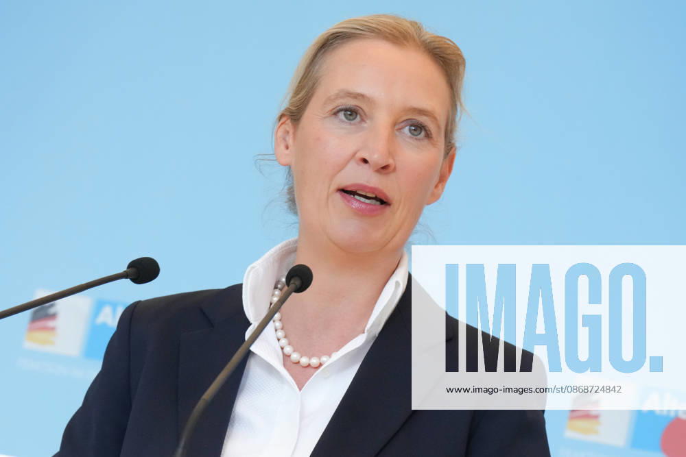 Press conference by the AfD chairwoman ahead of the parliamentary group meeting: Alice Weidel, AfD, pictured during a press statement ahead of the AfD parliamentary group meeting in the German Bundestag, Berlin, October 6, 2026, Berlin, Berlin, Germany