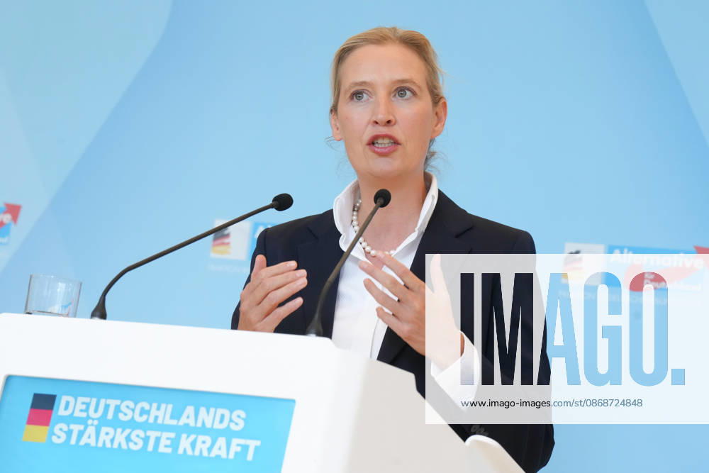 Press conference by the AfD chairwoman ahead of the parliamentary group meeting: Alice Weidel, AfD, pictured gesturing during a press statement ahead of the AfD parliamentary group meeting in the German Bundestag, Berlin, October 6, 2026, Berlin, Berlin, Germany
