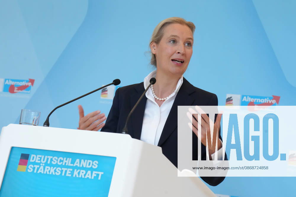 Press conference by the AfD chairwoman ahead of the parliamentary group meeting: Alice Weidel, AfD, pictured gesturing during a press statement ahead of the AfD parliamentary group meeting in the German Bundestag, Berlin, October 6, 2026, Berlin, Berlin, Germany