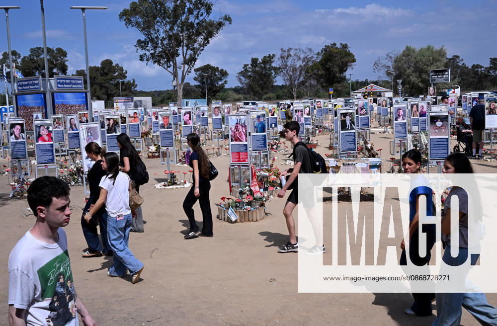 Israeli. youth look at photos of hundreds of victims killed by Hamas on October 7, 2023, at the Nova Festival Memorial site in Re im, near the Gaza border on Monday, October 6, 2026. Israel is marking three years since the Hamas attack that killed 1,200 people and 251 were taken hostage into Gaza. JER2026100607 DEBBIExHILL
