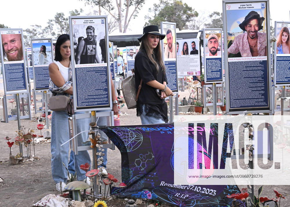 People look at photos of hundreds of victims killed by Hamas on October 7, 2023, at the Nova Festival Memorial site in Re im, near the Gaza border on Monday, October 6, 2026. Israel is marking three years since the Hamas attack that killed 1,200 people and 251 were taken hostage into Gaza. JER2026100612 DEBBIExHILL