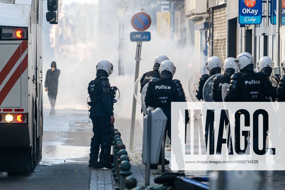 Riot police is seen in a cloud of teargas as students gather outside several schools in Liege during a protest against education reforms and budget cuts, on Tuesday 6 October 2026. Yesterday police arrested 16 people after the protests turned violent. The protests in French-speaking Belgium have been ongoing for months, following a series of reforms and budget cuts introduced by the French Community Government. JONASxROOSENS 188939157