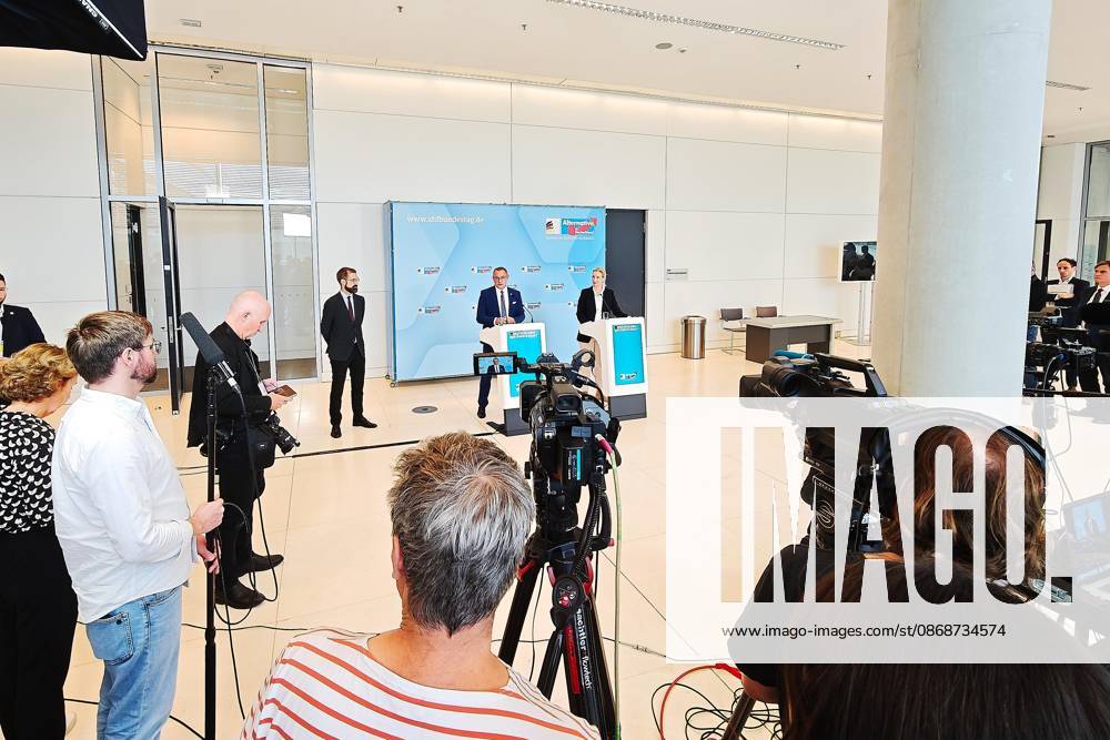 German Bundestag AfD caucus meeting Tino Chrupalla and Alice Weidel during a press statement