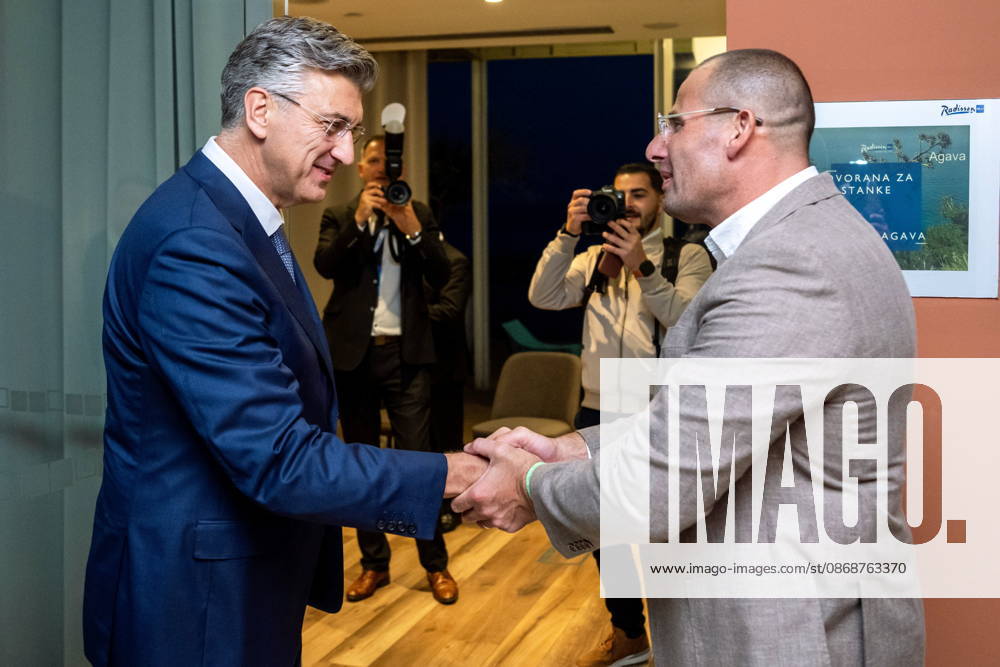 Croatia, Split, 06.10.2026. Radisson Blu Resort and Spa Hotel. Bilateral meeting between Prime Minister Andrej Plenkovic and Prime Minister of Malta Robert Abel on the sidelines of the MED9 summit. In the photo: Robert Abel, Andrej Plenkovic. Photo: Tom Dubravec CROPIX Split CROATIA