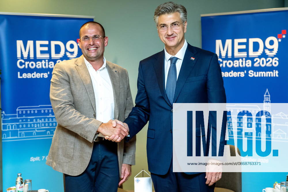 Croatia, Split, 06.10.2026. Radisson Blu Resort and Spa Hotel. Bilateral meeting between Prime Minister Andrej Plenkovic and Prime Minister of Malta Robert Abel on the sidelines of the MED9 summit. In the photo: Robert Abel, Andrej Plenkovic. Photo: Tom Dubravec CROPIX Split CROATIA