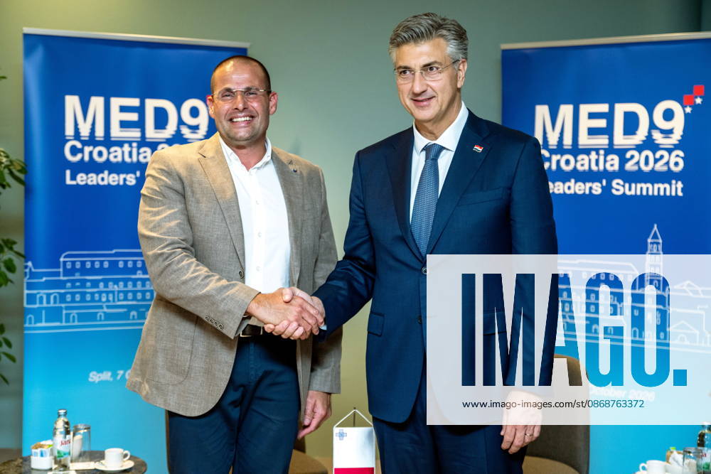 Croatia, Split, 06.10.2026. Radisson Blu Resort and Spa Hotel. Bilateral meeting between Prime Minister Andrej Plenkovic and Prime Minister of Malta Robert Abel on the sidelines of the MED9 summit. In the photo: Robert Abel, Andrej Plenkovic. Photo: Tom Dubravec CROPIX Split CROATIA
