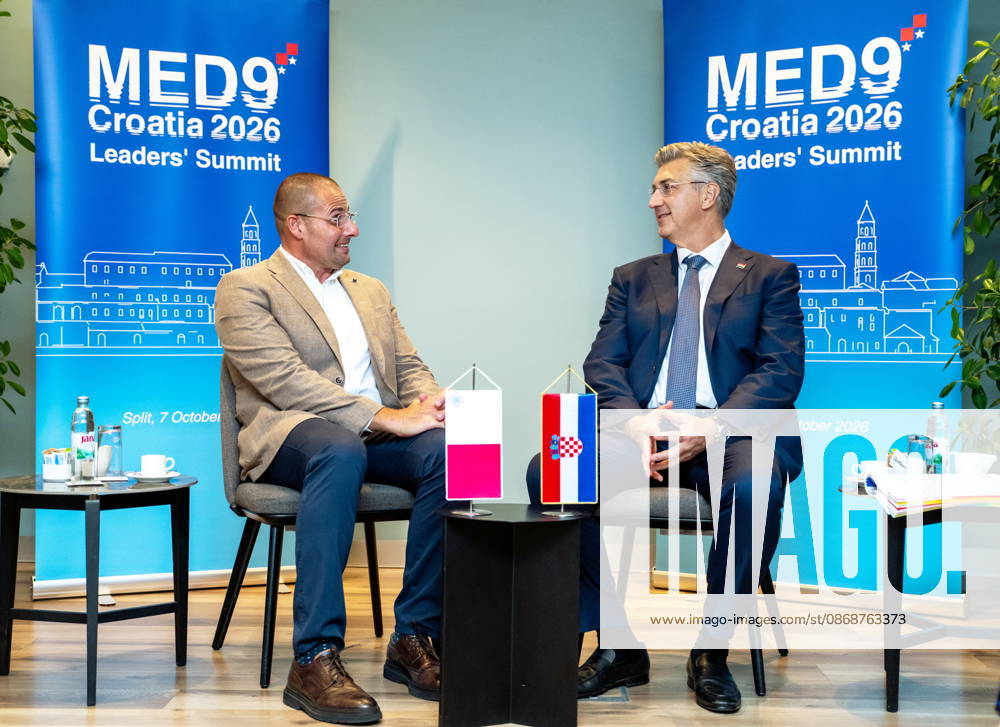 Croatia, Split, 06.10.2026. Radisson Blu Resort and Spa Hotel. Bilateral meeting between Prime Minister Andrej Plenkovic and Prime Minister of Malta Robert Abel on the sidelines of the MED9 summit. In the photo: Robert Abel, Andrej Plenkovic. Photo: Tom Dubravec CROPIX Split CROATIA