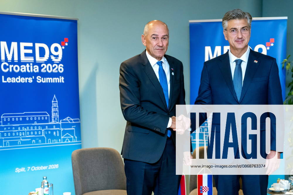 Croatia, Split, 06.10.2026. Radisson Blu Resort and Spa Hotel. Bilateral meeting between Prime Minister Andrej Plenkovic and Slovenian Prime Minister Janez Jansa on the sidelines of the MED9 summit. In the photo: Janez Jansa, Andrej Plenkovic. Photo: Tom Dubravec CROPIX Split CROATIA