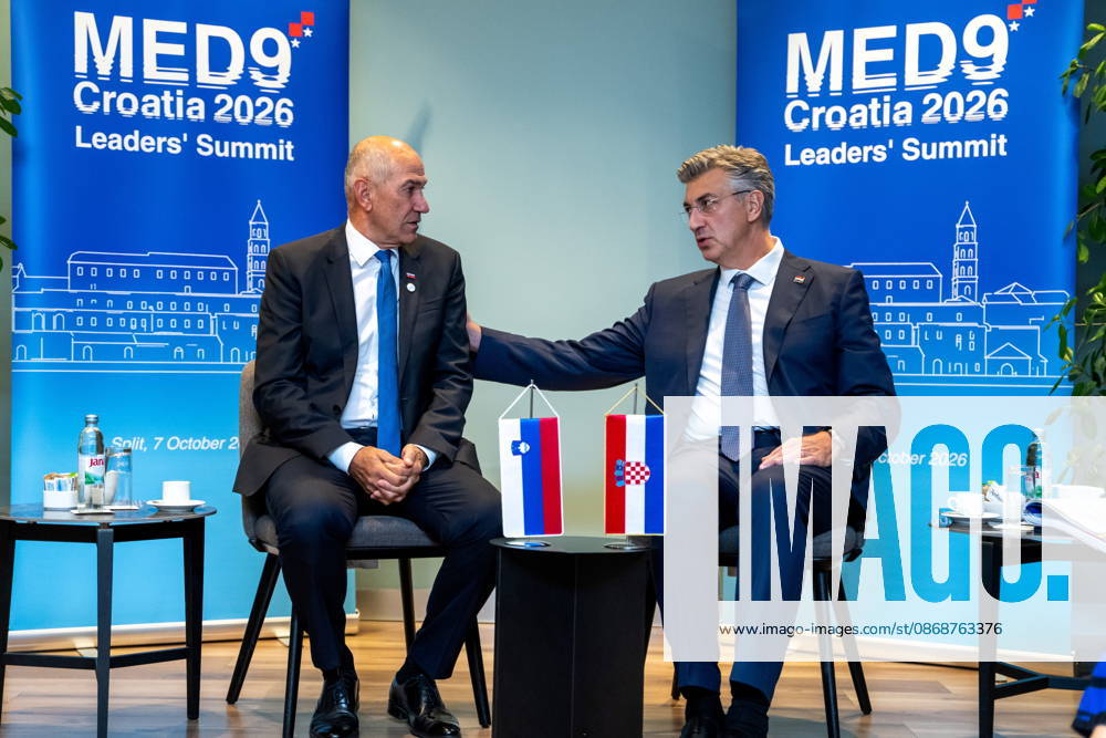 Croatia, Split, 06.10.2026. Radisson Blu Resort and Spa Hotel. Bilateral meeting between Prime Minister Andrej Plenkovic and Slovenian Prime Minister Janez Jansa on the sidelines of the MED9 summit. In the photo: Janez Jansa, Andrej Plenkovic. Photo: Tom Dubravec CROPIX Split CROATIA