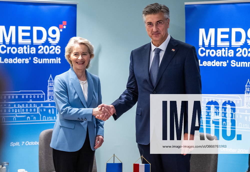 Croatia, Split, 06.10.2026. Radisson Blu Resort and Spa Hotel. Bilateral meeting between Prime Minister Andrej Plenkovic and European Commission President Ursula von der Leyen on the sidelines of the MED9 summit. In the photo: Ursula von der Leyen, Andrej Plenkovic. Photo: Tom Dubravec CROPIX Split CROATIA