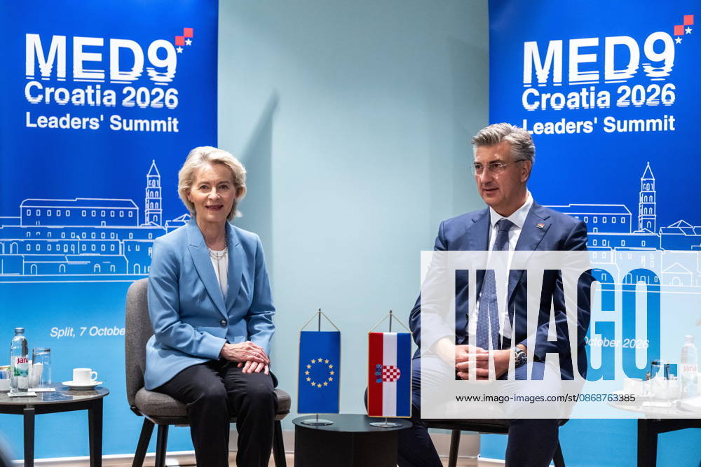 Croatia, Split, 06.10.2026. Radisson Blu Resort and Spa Hotel. Bilateral meeting between Prime Minister Andrej Plenkovic and European Commission President Ursula von der Leyen on the sidelines of the MED9 summit. In the photo: Ursula von der Leyen, Andrej Plenkovic. Photo: Tom Dubravec CROPIX Split CROATIA