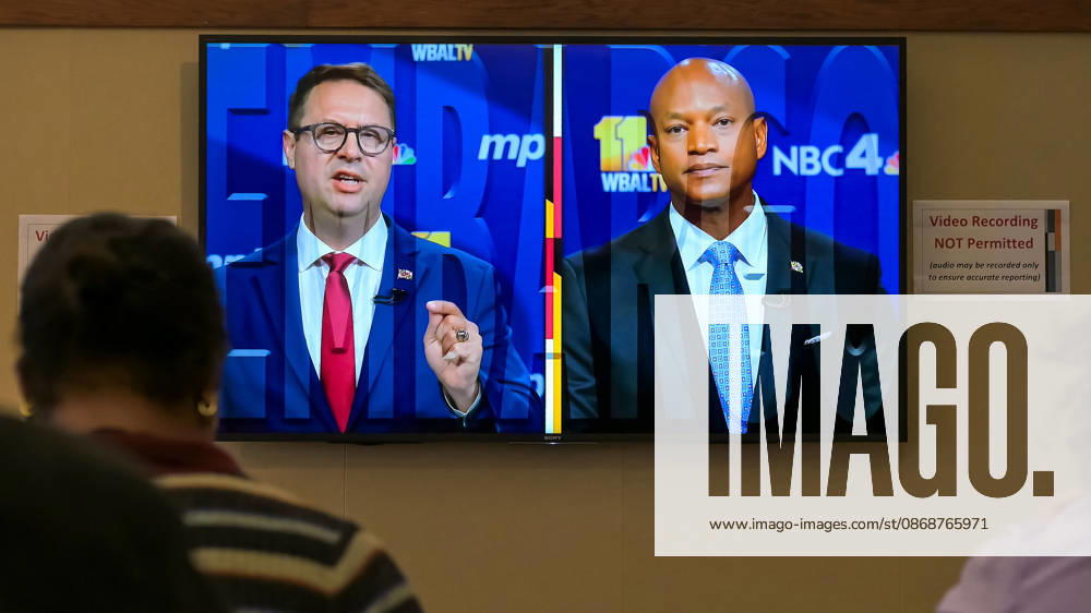 US-NEWS-MDGOV-DEBATE-FILEPIC-BZ Republican gubernatorial challenger Dan Cox, left and Maryland Democratic Gov. Wes Moore share a split screen as they argue a point during a recorded debate at Maryland Public Television, on Sept. 30, 2026. (Karl Merton Ferron The Baltimore Sun TNS) Owings Mills MD United States