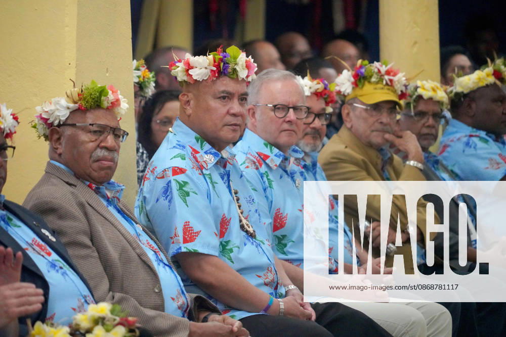 Australian Prime Minister ANTHONY ALBANESE, Fijian Prime Minister SITIVENI RABUKA, and Tuvaluan Prime Minister FELETI TEO and other international leaders attend a welcome ceremony for the Pre-COP31 Leaders event in Funafuti, Tuvalu, on October 6, 2026. Complementing the ministerial meeting in Fiji, the visit brings global decision-makers to the low-lying Pacific island nation to witness climate impacts and community adaptation efforts firsthand and advance climate action ahead of COP31 in Antalya, Türkiye. Funafuti Tuvalu - ZUMA 20261006_int_h213_012