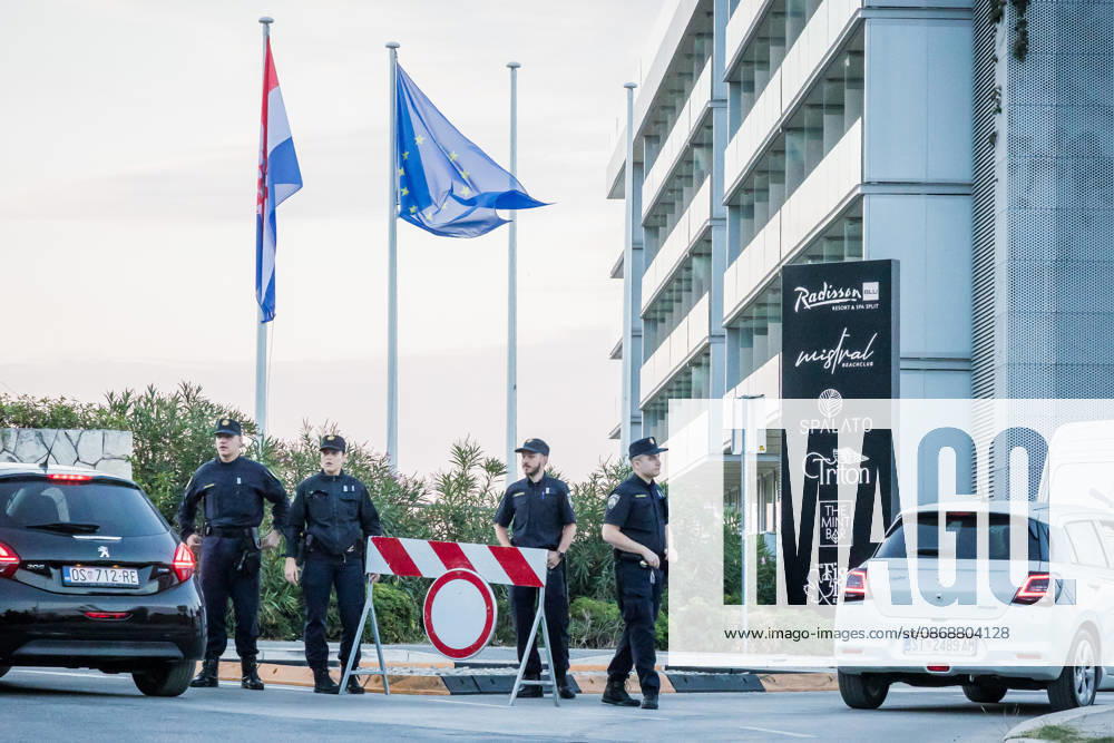EU MED9 Summit Security personel on guard around Radisson Blu Resort & Spa during EU MED9 summit in Split, Croatia on October 7, 2027. ZvonimirxBarisin PIXSELL