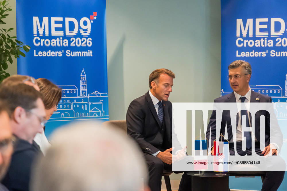 EU MED9 Bilateral meet Plenkovic - Macron Croatian Prime Minister Andrej Plenkovic meets French President Emmanuel Macron during bilateral meetings on the sidelines of the EU MED9 summit in Split, Croatia on October 7, 2027. ZvonimirxBarisin PIXSELL