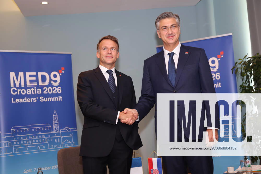 EU MED9 Bilateral meet Plenkovic - Macron Croatian Prime Minister Andrej Plenkovic meets French President Emmanuel Macron during bilateral meetings on the sidelines of the EU MED9 summit in Split, Croatia on October 7, 2027. IvanaxIvanovic PIXSELL