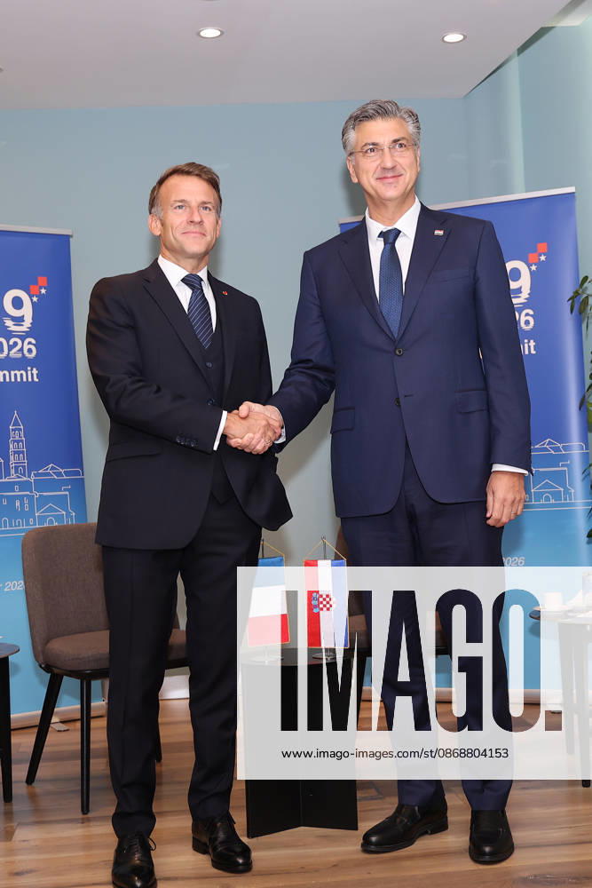 EU MED9 Bilateral meet Plenkovic - Macron Croatian Prime Minister Andrej Plenkovic meets French President Emmanuel Macron during bilateral meetings on the sidelines of the EU MED9 summit in Split, Croatia on October 7, 2027. IvanaxIvanovic PIXSELL