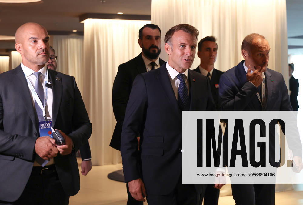 EU MED9 Bilateral meet Plenkovic - Macron Croatian Prime Minister Andrej Plenkovic meets French President Emmanuel Macron during bilateral meetings on the sidelines of the EU MED9 summit in Split, Croatia on October 7, 2027. IvanaxIvanovic PIXSELL