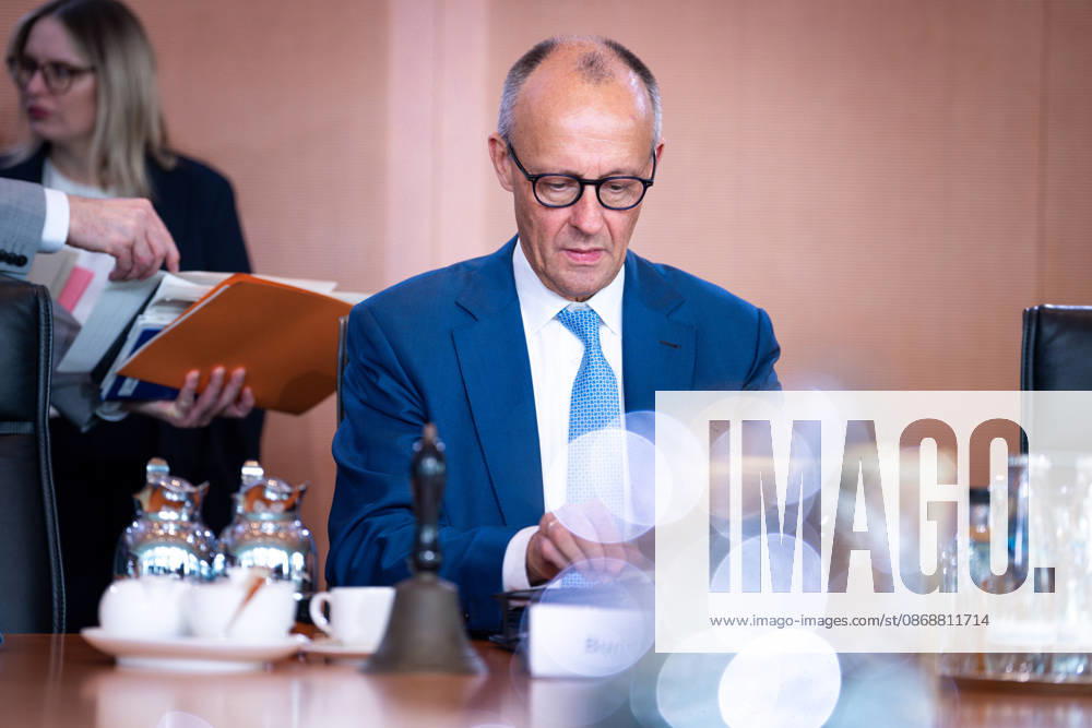 61st Meeting of the Federal Cabinet – Latest News, October 7, 2026, Berlin; Federal Chancellor Friedrich Merz (CDU) at his seat in the Cabinet Chamber, prior to the Cabinet meeting; Federal Cabinet meeting at the Federal Chancellery in Berlin, Berlin, Germany