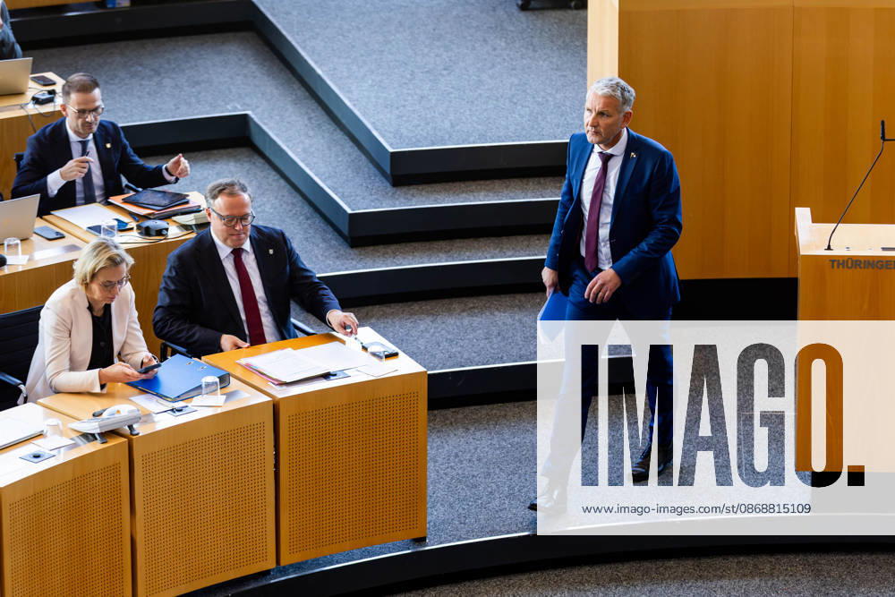 GER, Politics News, 56th Plenary Session in the Plenary Hall of the Thuringian State Parliament: Björn Höcke (AfD Thuringia), Mario Voigt, 99096 Erfurt, Thuringian State Parliament, Thuringia, Germany