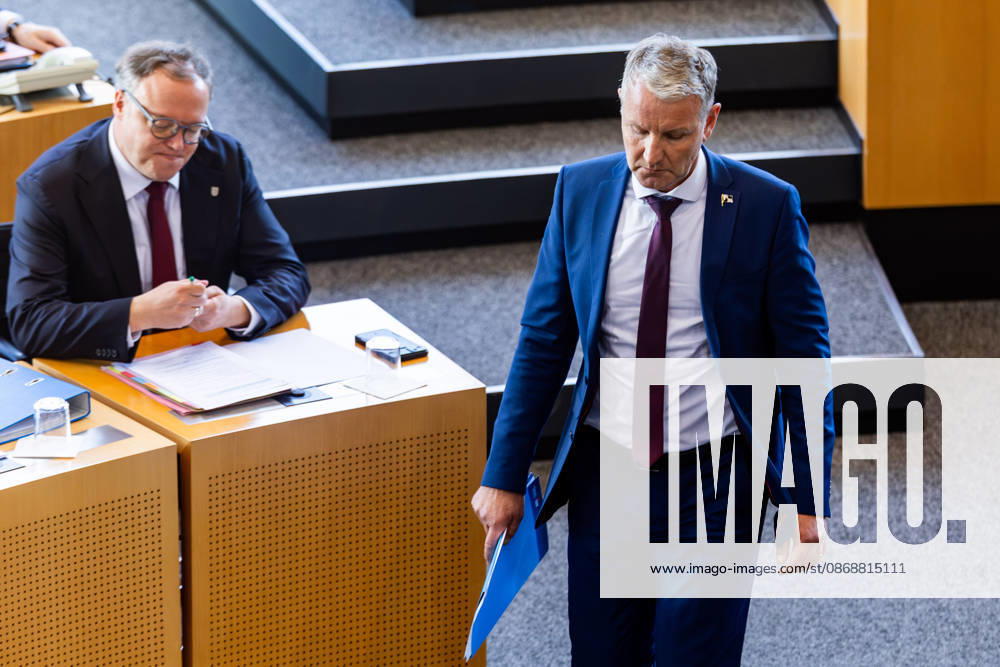 GER, Politics News, 56th Plenary Session in the Plenary Hall of the Thuringian State Parliament: Björn Höcke (AfD Thuringia), Mario Voigt, 99096 Erfurt, Thuringian State Parliament, Thuringia, Germany