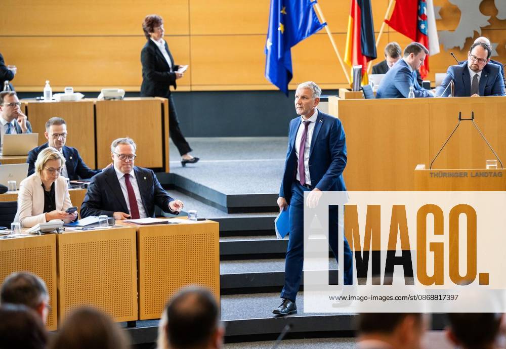 8 THURINGIAN STATE PARLIAMENT 55th PLENARY SESSION ** ** ** Oct. 7, 2026, Erfurt, Thuringian State Parliament, 8th Legislative Term, 55th Plenary Session. Pictured: Björn Höcke (AfD), parliamentary group leader; Minister President Mario Voigt (CDU), Katja Wolf, Th