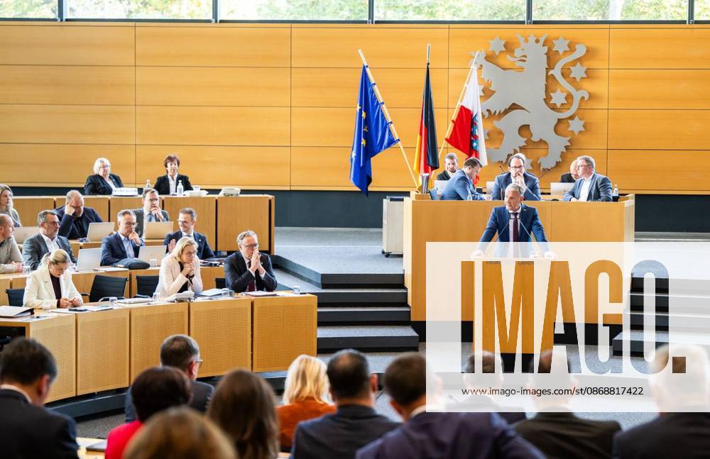 8 THURINGIAN STATE PARLIAMENT 55th PLENARY SESSION ** ** ** Oct. 7, 2026, Erfurt, Thuringian State Parliament, 8th Legislative Term, 55th Plenary Session. Pictured: Björn Höcke (AfD), parliamentary group leader; Minister-President Mario Voigt (CDU), Katja Wolf, Th