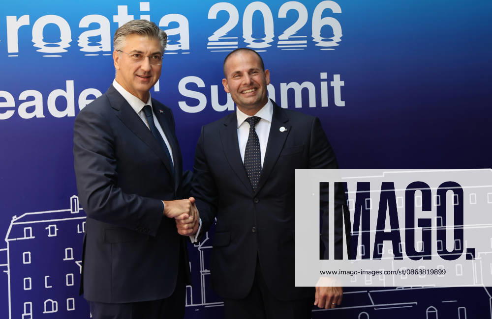 EU MED9 Prime Minister of Croatia Andrej Plenkovic welcomes Prime Minister of Malta Robert Abela for EU MED9 summit at Split, Croatia on October 7, 2026. IvoxCagalj PIXSELL