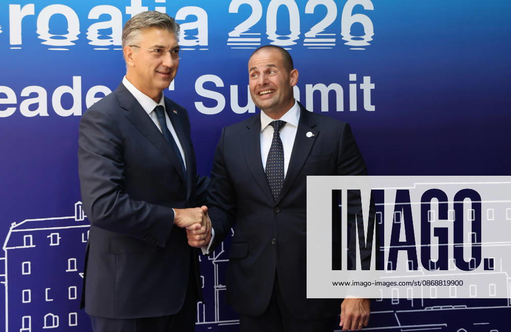 EU MED9 Prime Minister of Croatia Andrej Plenkovic welcomes Prime Minister of Malta Robert Abela for EU MED9 summit at Split, Croatia on October 7, 2026. IvoxCagalj PIXSELL