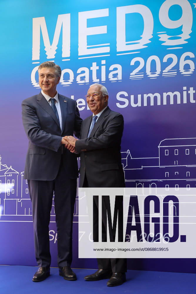 EU MED9 Prime Minister of Croatia Andrej Plenkovic welcomes President of the European Council Antonio Costa for EU MED9 summit at Split, Croatia on October 7, 2026. IvanaxIvanovic PIXSELL