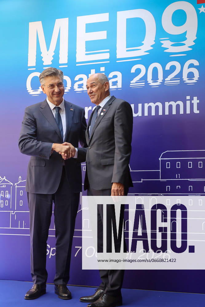 EU MED9 Prime Minister of Croatia Andrej Plenkovic welcomes Prime Minister of Slovenia Janez Jansa for EU MED9 summit at Split, Croatia on October 7, 2026. IvanaxIvanovic PIXSELL