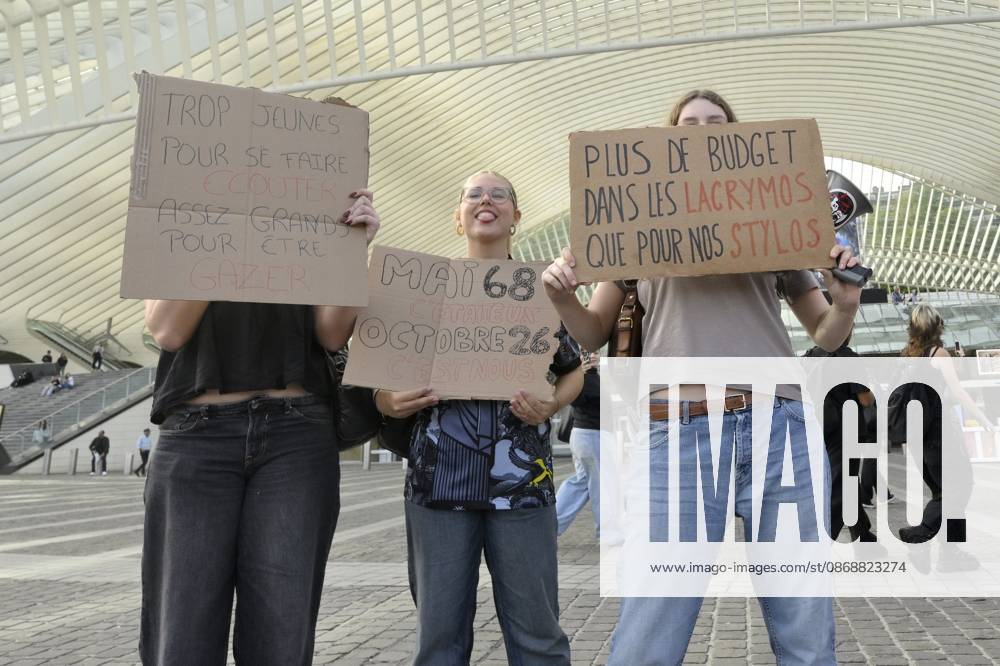Liege Students Protest Against Austerity Measures 07 10 2026 LIEGE, BELGIUM Students protesting against the austerity measures introduced by the Wallonia-Brussels Federation (FWB) government are pictured in Liege, Belgium, on October 7, 2026. ( Liege Belgium