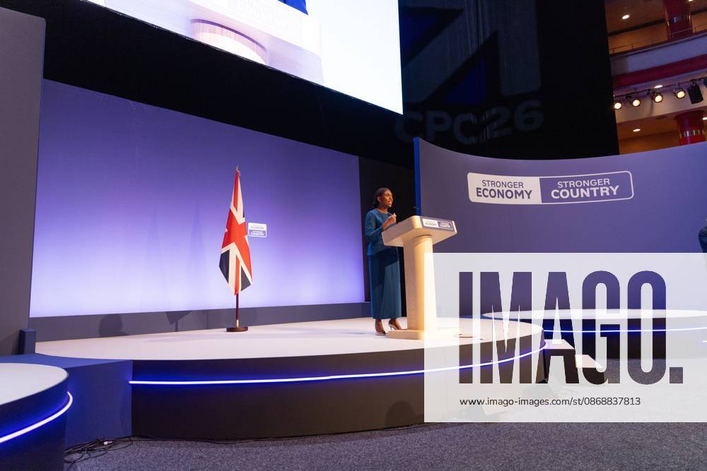 Leader of the Conservative Party Kemi Badenoch gives her keynote speech at the International Convention Centre on the final day (day four) of the Conservative Party Conference at the International Convention Centre in Birmingham..The Conservative Party leader, Kemi Badenoch s gives her keynote speech at the International Convention Centre on the final day (day four) of the Conservative Party Conference at the International Convention Centre in Birmingham. The Conservative Party opened its annual conference under the slogan Stronger economy, stronger countryÃ¢ Birmingham United Kingdom - ZUMAs197 20261007_aaa_s197_048