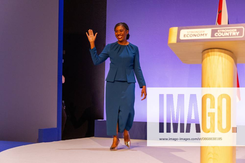 Leader of the Conservative Party Kemi Badenoch arrives on stage to give her keynote speech at the International Convention Centre on the final day (day four) of the Conservative Party Conference at the International Convention Centre in Birmingham..The Conservative Party leader, Kemi Badenoch s gives her keynote speech at the International Convention Centre on the final day (day four) of the Conservative Party Conference at the International Convention Centre in Birmingham. The Conservative Party opened its annual conference under the slogan Stronger economy, stronger countryâ Birmingham United Kingdom - ZUMAs197 20261007_aaa_s197_050