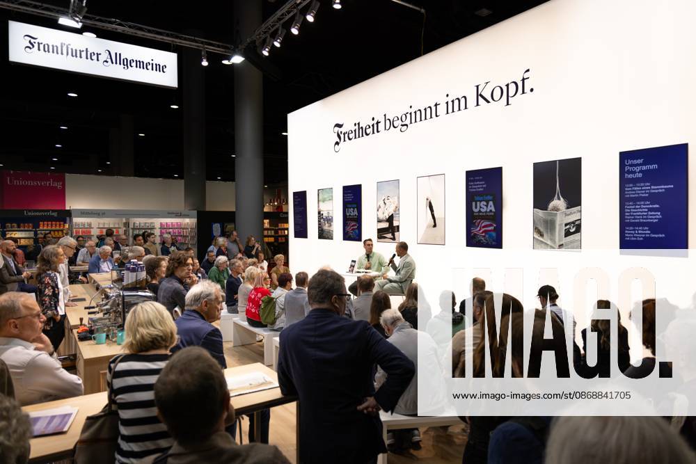 78th Frankfurt Book Fair An interview is taking place at the Frankfurter Allgemeine Zeitung booth at the Frankfurt Book Fair in Frankfurt am Main. The 78th Frankfurt Book Fair will take place October 7–11, 2026, at the Frankfurt am Main Exhibition Center in Hesse, Germany. 2026-10-07_frankfurter-buchmesse_22