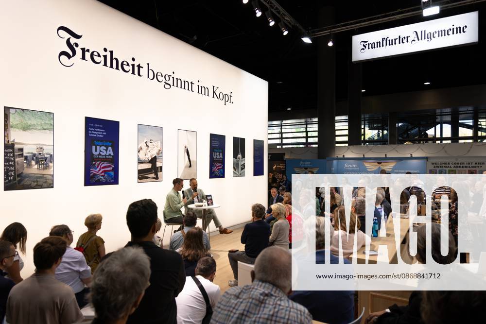 78th Frankfurt Book Fair An interview is taking place at the Frankfurter Allgemeine Zeitung booth at the Frankfurt Book Fair in Frankfurt am Main. The 78th Frankfurt Book Fair will take place from October 7–11, 2026, at the Frankfurt am Main Exhibition Center in Hesse, Germany. 2026-10-07_frankfurter-buchmesse_21