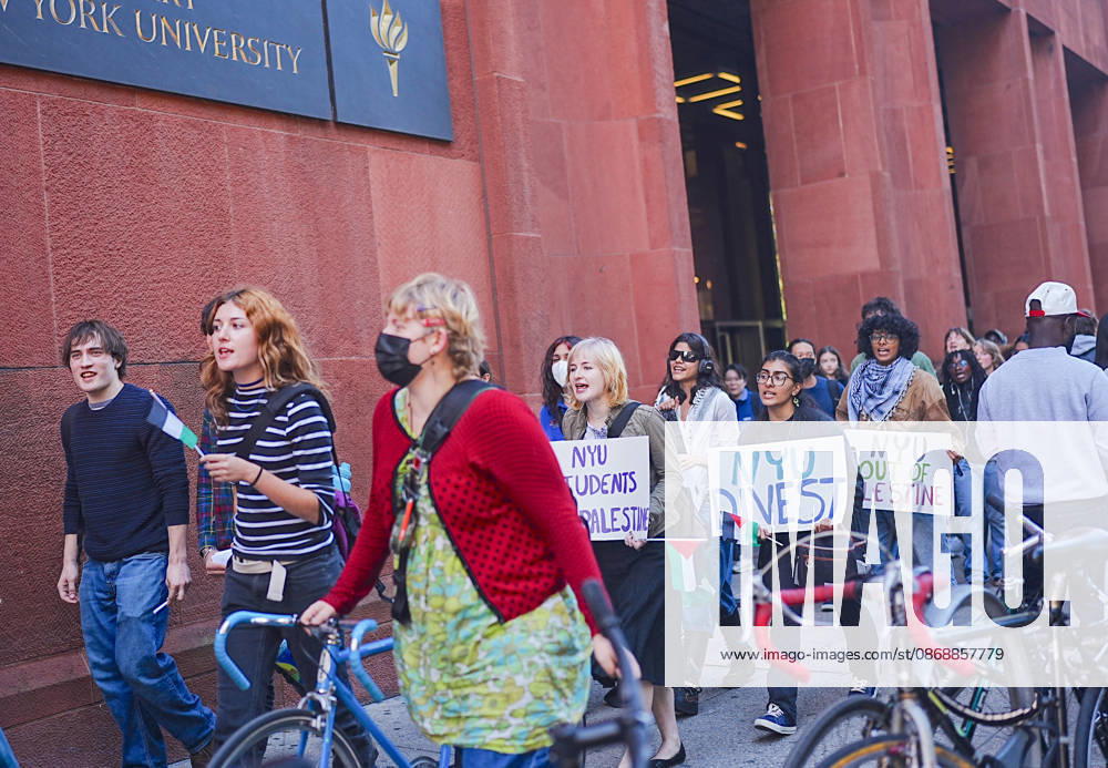 Pro-Palestinian protest at New York University NEW YORK, UNITED STATES - OCTOBER 04: A group of pro-Palestinian New York University (NYU) students walked out of classes to protest NYU and Israel, and marched outside the school buildings in New York, U.S., on October 7, 2026, marking the anniversary of the October 7 attacks on Gaza. Selcuk Acar Anadolu New York United States. Editorial use only. Please get in touch for any other usage.