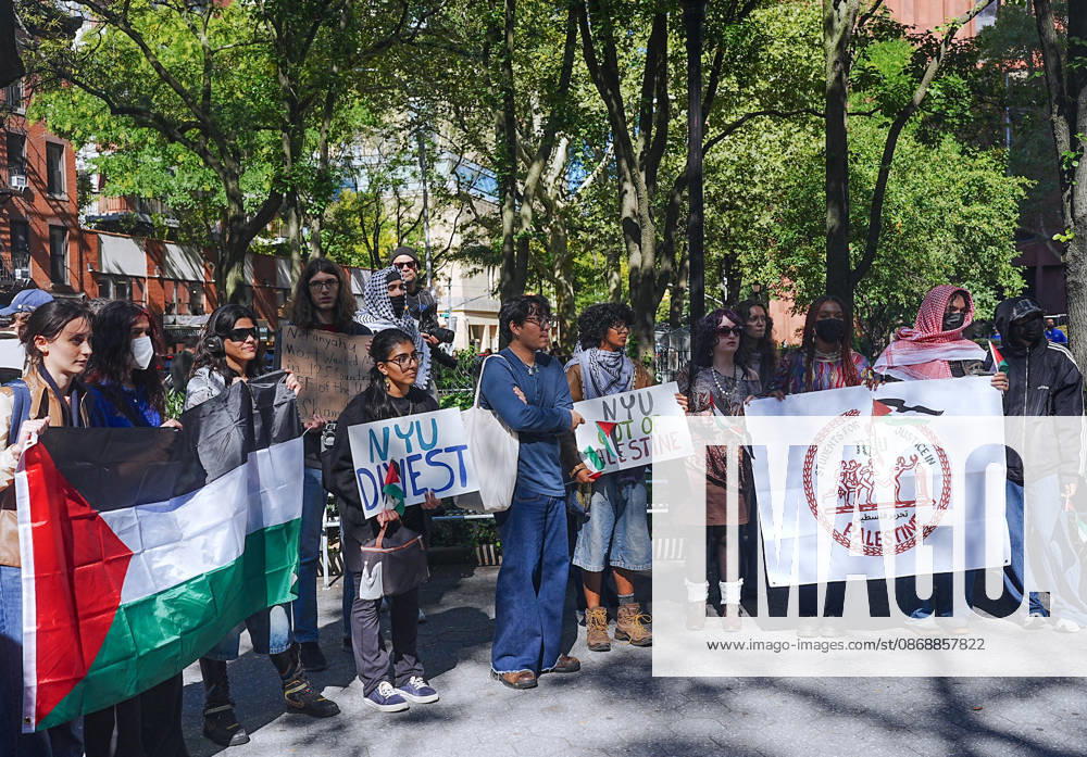 Pro-Palestinian protest at New York University NEW YORK, UNITED STATES - OCTOBER 04: A group of pro-Palestinian New York University (NYU) students walked out of classes to protest NYU and Israel, and marched outside the school buildings in New York, U.S., on October 7, 2026, marking the anniversary of the October 7 attacks on Gaza. Selcuk Acar Anadolu New York United States. Editorial use only. Please get in touch for any other usage.