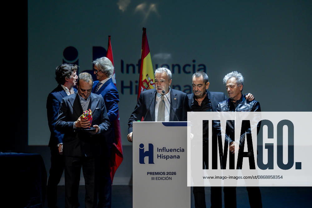 3rd Annual Hispanic Influence Awards: The band Hombres G during the 3rd Annual Hispanic Influence Awards ceremony on October 7, 2026, in Madrid, Spain. The main objective of the Hispanic Influence Awards is to recognize excellence, talent, creativity, and leadership of individuals and institutions that strengthen the ties between the Spanish-speaking community and promote Hispanic values on a global scale. OCTOBER 7, 2026 HISPANIC INFLUENCE AWARDS SPANISH-SPEAKERS HISPANIC IDENTITY Madrid, Spain