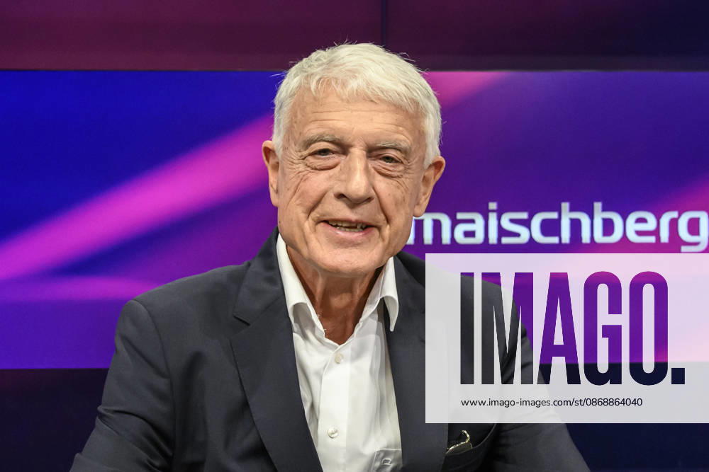 Pictured from left: Werner Sonne, journalist and author, GER, Berlin, studio, guest on Maischberger, political talk show, TV, program, with host Sandra Maischberger, Das Erste, from Adlershof, Am Studio 20, October 7, 2026,
