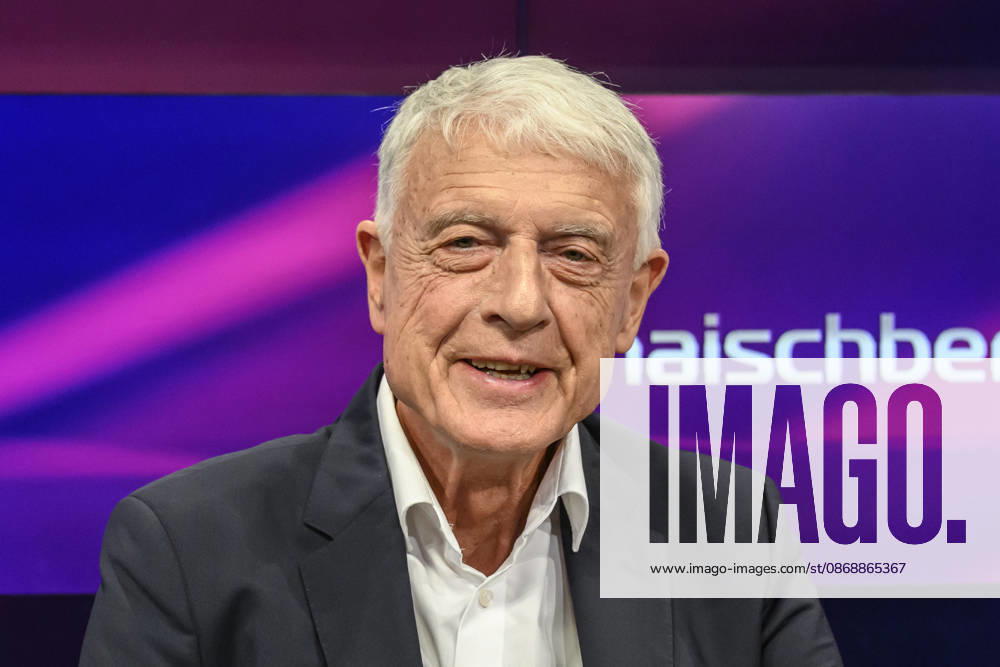 Pictured, from left: Werner Sonne, journalist and author, GER, Berlin, studio, guest on Maischberger, political talk show, TV, program, with host Sandra Maischberger, Das Erste, from Adlershof, Am Studio 20, October 7, 2026,