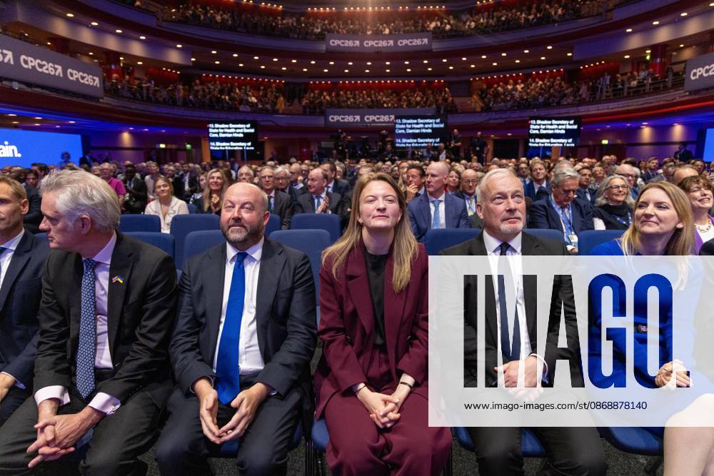 Conservative Party Conference, Day 4, The ICC Birmingham, UK - 07 Oct 2026 (L-R), British Shadow Secretary of State for Defence James Cartlidge, British Shadow Lord Chancellor Nick Timothy and British Shadow Secretary of State for Housing, Communities and Local Government Kaite Lam sitting in the front row, on the final day of the UK Conservative Party Conference in Birmingham The Conservative Party leader, Kemi Badenoch s gives her keynote speech at the International Convention Centre on the final day (day four) of the Conservative Party Conference at the International Convention Centre in Birmingham. The Conservative Party opened its annual conference under the slogan Stronger economy, stronger country Birmingham United Kingdom