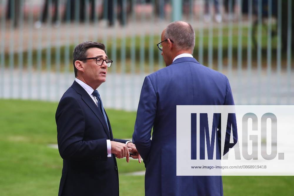 Berlin, Germany, October 8, 2026: The Federal Chancellery hosts a reception for British Prime Minister Andrew Andy Burnham and Federal Chancellor Friedrich Merz (CDU) during the welcome ceremony